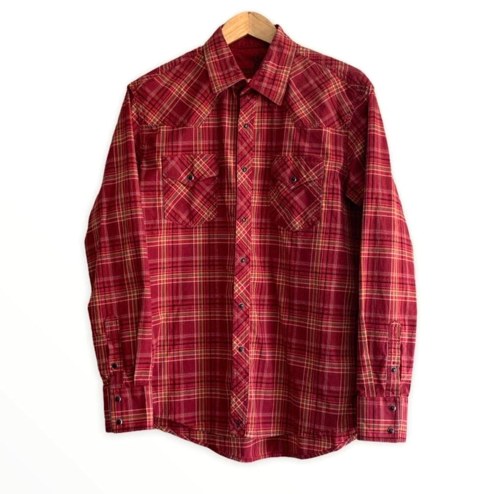 Wrangler 20X Competition Long Sleeve Western Snap Shirt Size L Red Plaid